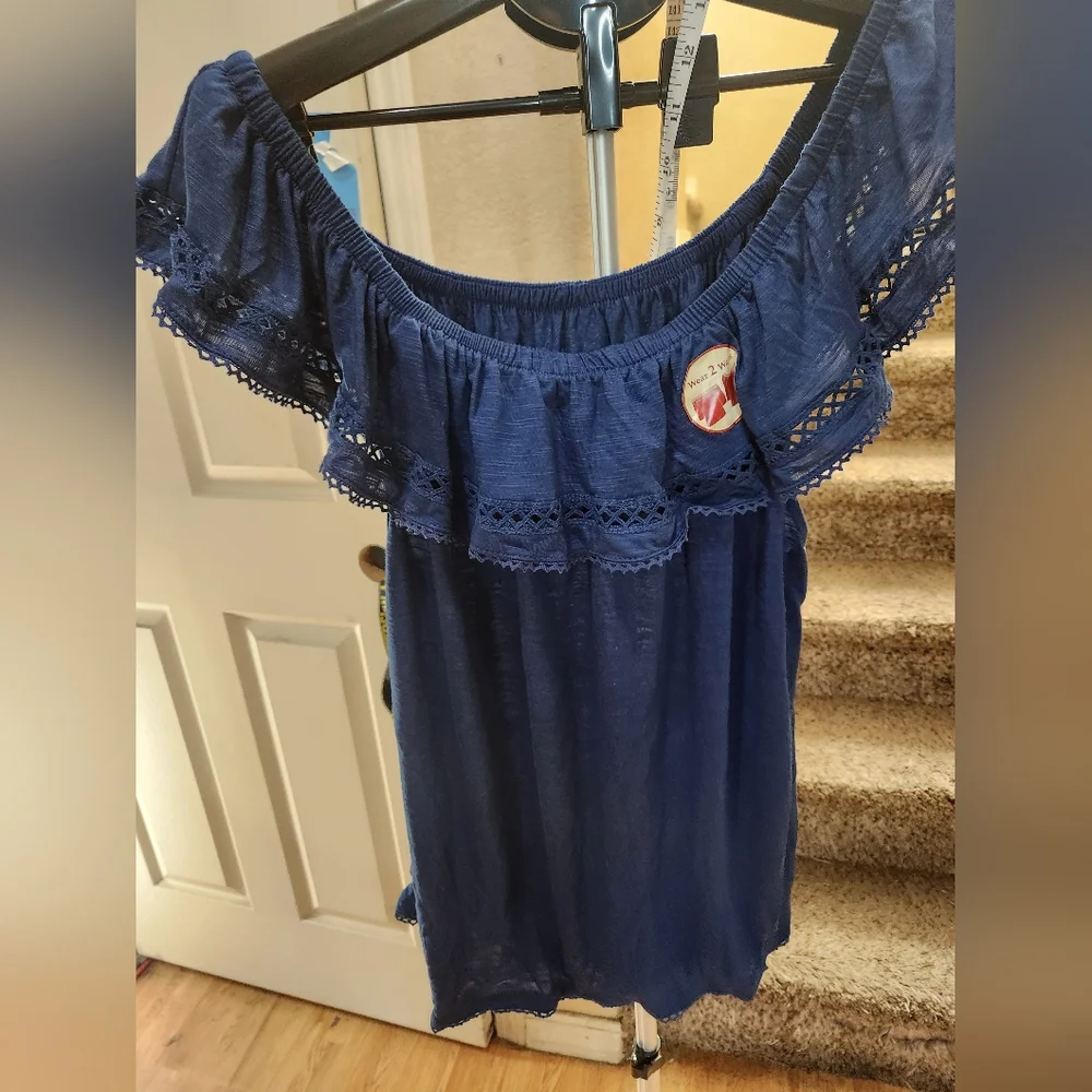 NWT Women's Blue Off-Shoulder Top Faded Glory Size XL - Picture 5 of 9